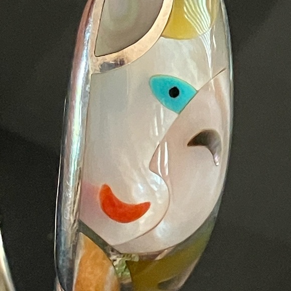 Eric Grossbardt 18K Sterling Kick Cuff Picasso Style Inlay Bangle Bracelet - Picture 10 of 11